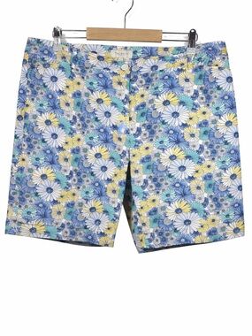 Talbots Plus 20W Floral Bermuda Shorts Blue Yellow Daisy Cotton Stretch